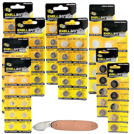 Exell Battery 81pc Essential Batteries Kit L1154 L1131 CR1616 CR2032 SR927 & Watch Opener EB-KIT-125